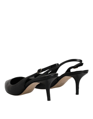 Dolce & Gabbana Black Leather High Heels Slingbacks Shoes