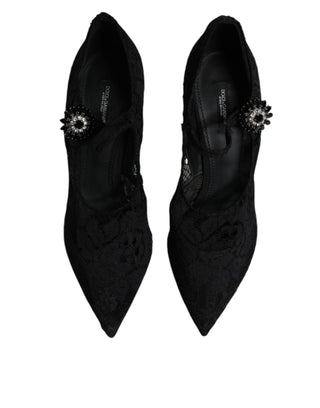 Dolce &amp; Gabbana Black Lace Crystals Mary Jane Pumps Shoes