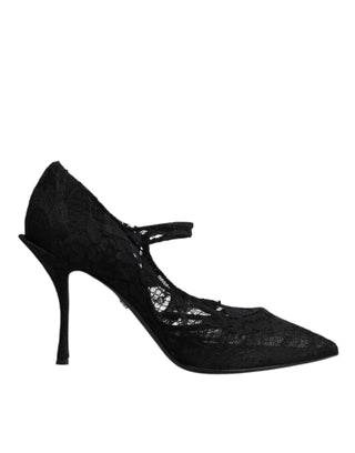 Dolce &amp; Gabbana Black Lace Crystals Mary Jane Pumps Shoes