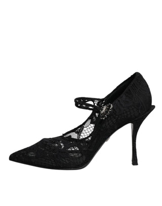 Dolce &amp; Gabbana Black Lace Crystals Mary Jane Pumps Shoes