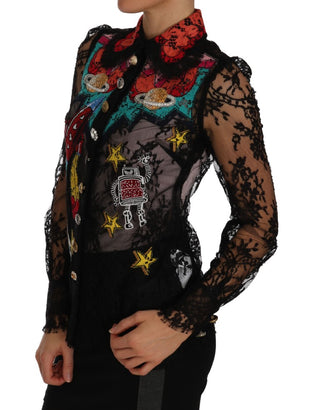 Dolce &amp; Gabbana Floral Lace Embroidered Blouse with Crystals