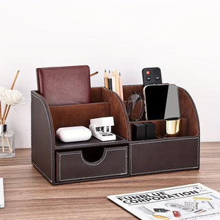 Office Storage Box Pencil Holder with Half Strap Holder Coffee Color 