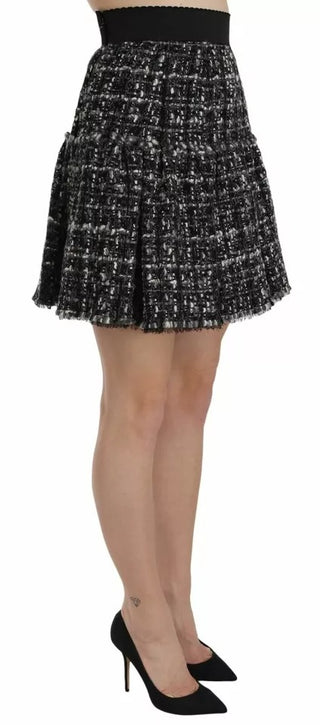 Dolce &amp; Gabbana Black Check Flounce Detailed Wool Mini Skirt