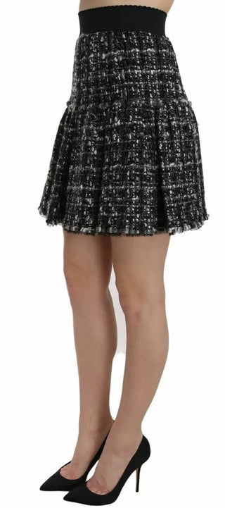 Dolce &amp; Gabbana Black Check Flounce Detailed Wool Mini Skirt