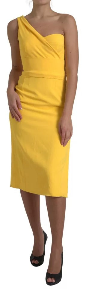 Dolce &amp; Gabbana Yellow One Shoulder Side Slit Midi Dress