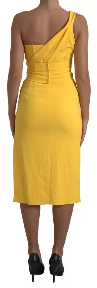 Dolce &amp; Gabbana Yellow One Shoulder Side Slit Midi Dress