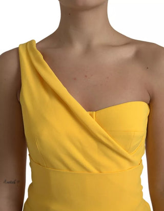 Dolce &amp; Gabbana Yellow One Shoulder Side Slit Midi Dress