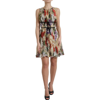 Dolce &amp; Gabbana Beige Floral Sleeveless A-line Mini Dress