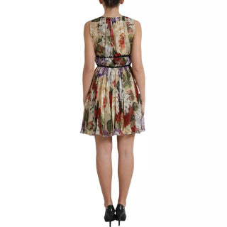 Dolce &amp; Gabbana Beige Floral Sleeveless A-line Mini Dress