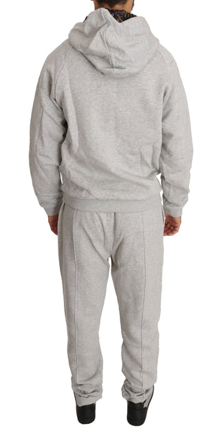 Billionaire Italian Couture Elegant Gray Hooded Sweatsuit Ensemble