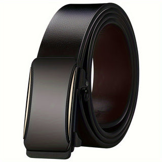 Men's Genuine Cowhide Leather Belt with Automatic Buckle, Suitable for Business and Casual Wear 