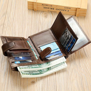 1PC Men's Cowhide Leather Wallet with RFID Blocking, Casual Portable Coin Purse, Durable Large Capacity Card Holder, Multiple Card Slots, Perfect Gift for Teacher's Day, Valentine's Day, Christmas, Birthday, Father's Day 