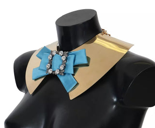 Dolce & Gabbana Gold Bow Crystal Embellished Runway Collar Necklace