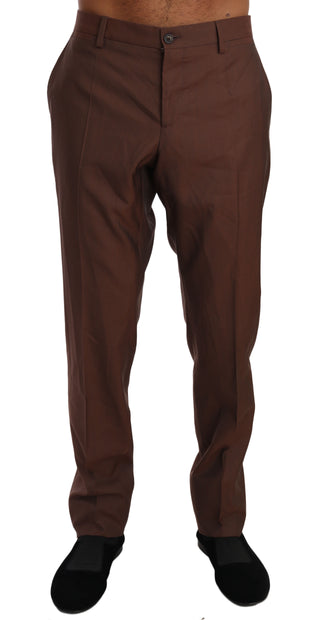 Dolce &amp; Gabbana Elegant Brown Wool-Silk Formal Pants