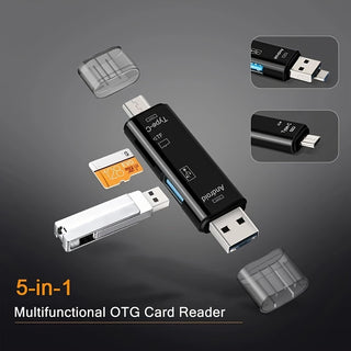 5 في 1 متعدد الوظائف Usb 2.0 نوع C / Usb / Micro Usb / Tf / SD Memory Card Reader OTG Card Reader Adapter ملحقات الهاتف المحمول