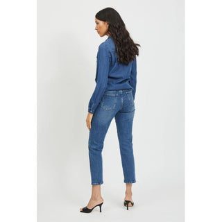 Vila Clothes Blue Cotton Shirt
