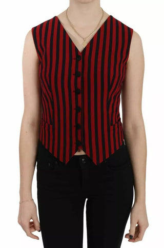 Dolce & Gabbana Red Black Stripe Vest Waistcoat Blouse Top