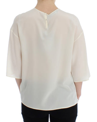 Dolce &amp; Gabbana Ivory Sequined Silk Blouse Top