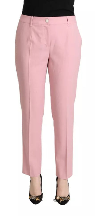 Dolce & Gabbana Pink Wool Mid Waist Tapered Pants