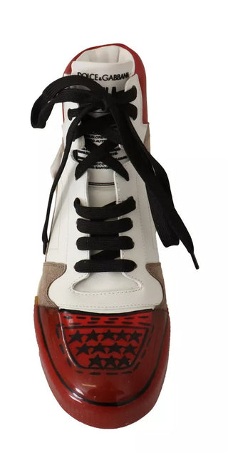 Dolce & Gabbana Red White Beige Leather High Tops Sneakers Shoes