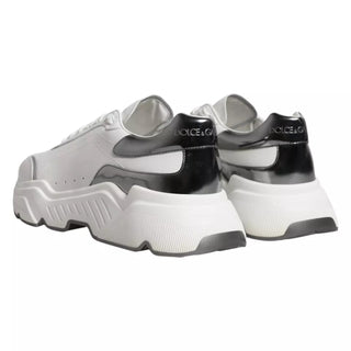 Dolce & Gabbana White Silver DAYMASTER Leather Sneakers Men Shoes