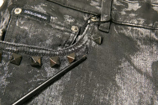 Dolce & Gabbana Gray Embellished Cotton Skinny Denim Jeans