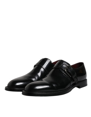 Dolce & Gabbana Black Leather Monk Strap Derby Formal Shoes