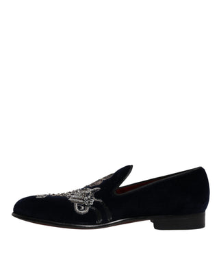 Dolce & Gabbana Black Velvet Floral Gun Loafers Dress Shoes