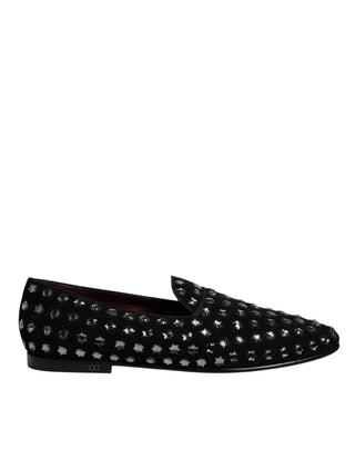 Dolce & Gabbana Black Crystal Embellished Loafers Dress Shoes