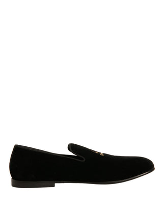 Dolce & Gabbana Black Velvet DG Logo Loafers Formal Shoes