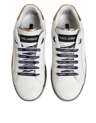 Dolce & Gabbana White Black Portofino Leather Sneakers Shoes