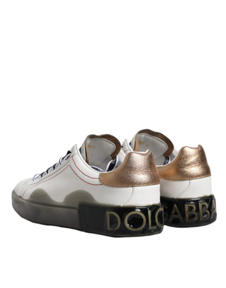 Dolce & Gabbana White Black Portofino Leather Sneakers Shoes