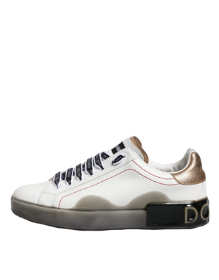 Dolce & Gabbana White Black Portofino Leather Sneakers Shoes