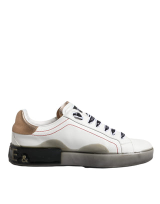 Dolce & Gabbana White Black Portofino Leather Sneakers Shoes