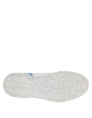 Dolce & Gabbana White Blue Portofino Leather Sneakers Shoes