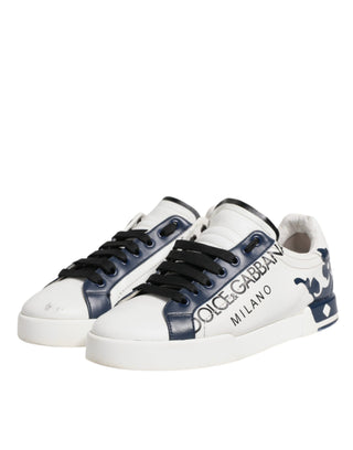 Dolce & Gabbana White Blue Leather Crown Milano Sneakers Shoes