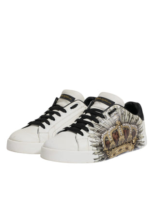 Dolce & Gabbana White Black Leather Crown Sneakers Shoes