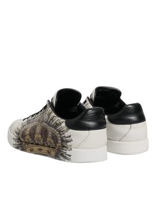 Dolce & Gabbana White Black Leather Crown Sneakers Shoes