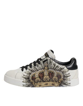 Dolce & Gabbana White Black Leather Crown Sneakers Shoes