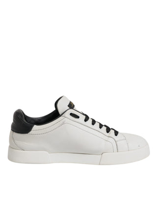 Dolce & Gabbana White Black Leather Crown Sneakers Shoes