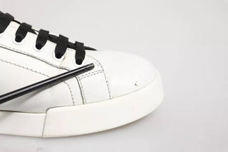 Dolce & Gabbana White Black Leather Crown Sneakers Shoes