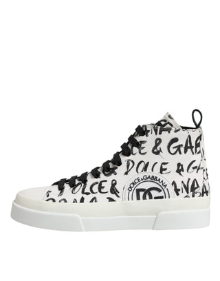 Dolce & Gabbana White Canvas Logo High Top Sneakers Shoes