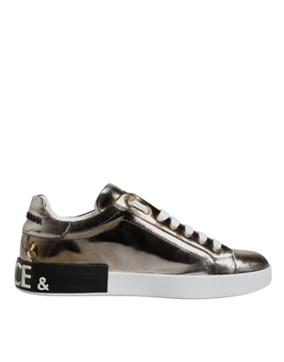 Dolce & Gabbana Silver Portofino Leather Sneakers Shoes