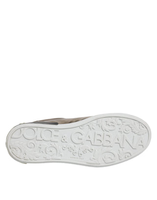 Dolce & Gabbana Silver Portofino Leather Sneakers Shoes