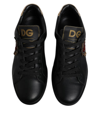 Dolce & Gabbana Black Leather DG Heart London Sneakers Shoes