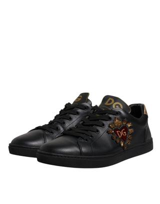 Dolce & Gabbana Black Leather DG Heart London Sneakers Shoes