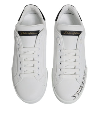 Dolce & Gabbana White Leather Low Top Lace Up Sneakers Shoes