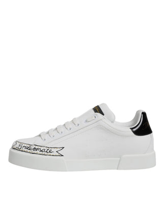 Dolce & Gabbana White Leather Low Top Lace Up Sneakers Shoes