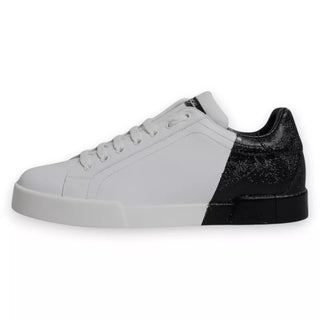 Dolce & Gabbana White Black Logo Portofino Sneakers Shoes