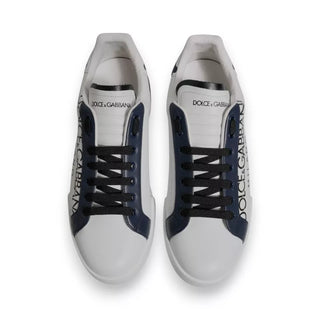 Dolce & Gabbana White Blue Leather Crown Milano Sneakers Shoes